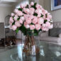 Blush English Roses in 16″ Glass Rota Vase