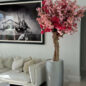 Glossy Silver Lisbon Planter with Custom Made Tri Color Pink Cherry Blossom Tree