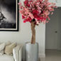 Glossy Silver Lisbon Planter with Custom Made Tri Color Pink Cherry Blossom Tree