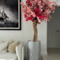 Glossy Silver Lisbon Planter with Custom Made Tri Color Pink Cherry Blossom Tree