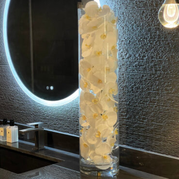 Glass Cylinder With White Phalaenopsis Orchids