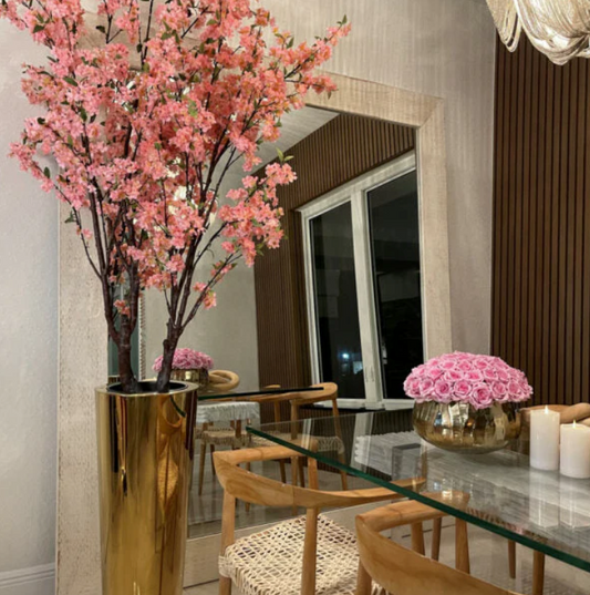 Large Cherry Blossom Tree in Gold Pot
