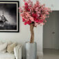 Glossy Silver Lisbon Planter with Custom Made Tri Color Pink Cherry Blossom Tree