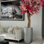 Glossy Silver Lisbon Planter with Custom Made Tri Color Pink Cherry Blossom Tree