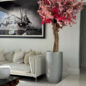 Glossy Silver Lisbon Planter with Custom Made Tri Color Pink Cherry Blossom Tree