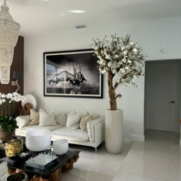 Glossy Beige St. Tropez Planter with Custom Made Magnolia Tree