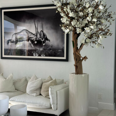 Glossy Beige St. Tropez Planter with Custom Made Magnolia Tree