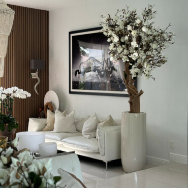 Glossy Beige St. Tropez Planter with Custom Made Magnolia Tree