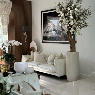 Glossy Beige St. Tropez Planter with Custom Made Magnolia Tree