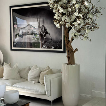 Glossy Beige St. Tropez Planter with Custom Made Magnolia Tree
