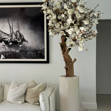 Glossy Beige St. Tropez Planter with Custom Made Magnolia Tree