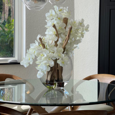 16″ Moon Vase with White Vanda Orchids