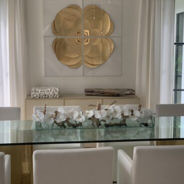48″ Casa Moderna Glass Plate Planter with white orchids