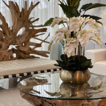 White Phalaenopsis Orchids In Gold Metal Bowie Bowl