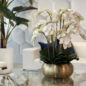 White Phalaenopsis Orchids In Gold Metal Bowie Bowl