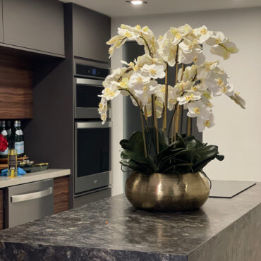 White Phalaenopsis Orchids In Gold Metal Bowie Bowl