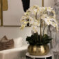 White Phalaenopsis Orchids In Gold Metal Bowie Bowl