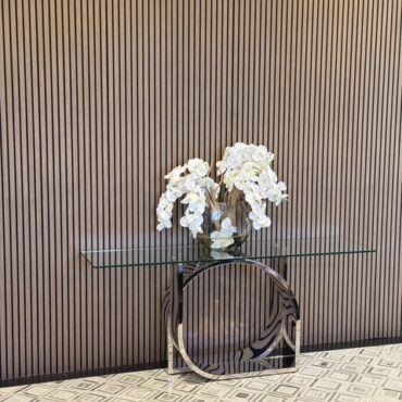 16″ Moon vase with white orchids